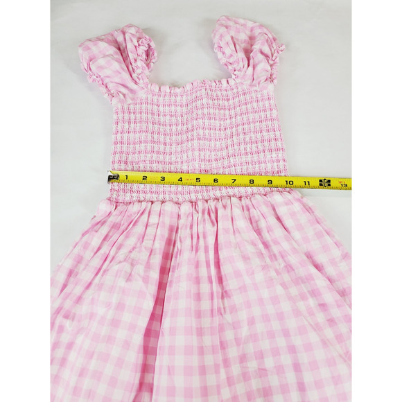 Janie and Jack Girls 12 Gingham Dress Pink White Smocked Puff Sleeve Preppy - Picture 8 of 9